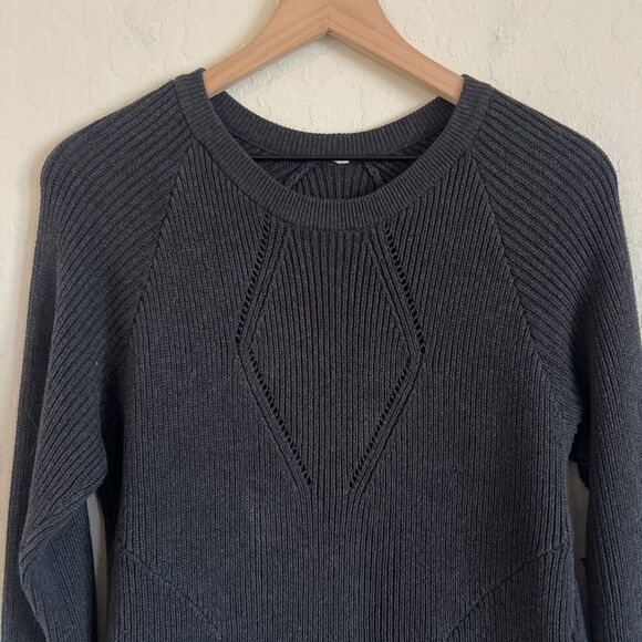 Lululemon The Sweater The Better Crewneck Pointelle Knit Sweater 10 Washed Black - Picture 4 of 11